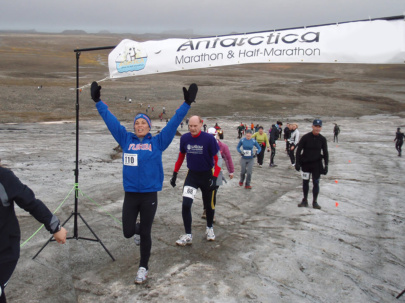 Antarctica Marathon Competitor Crossing The Finishing Line