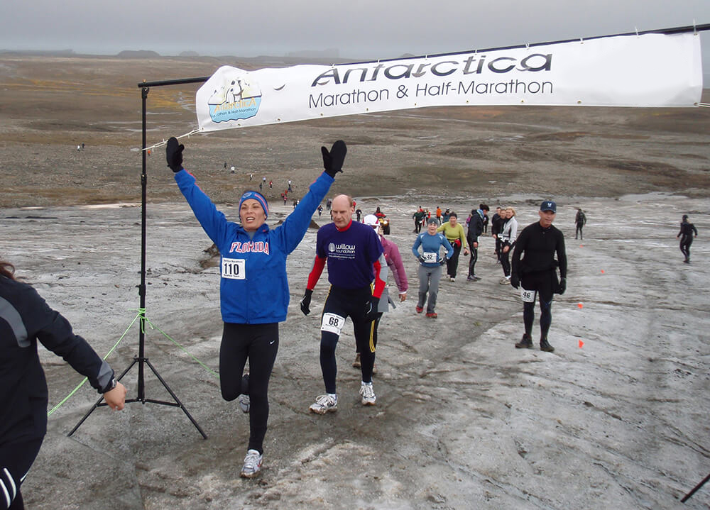 Antarctica Marathon Competitor Crossing The Finishing Line